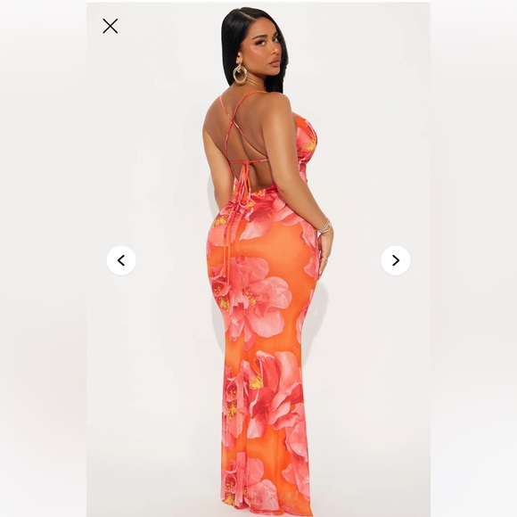 Floral Orange and Pink Maxi Dress - Picture 2 of 2